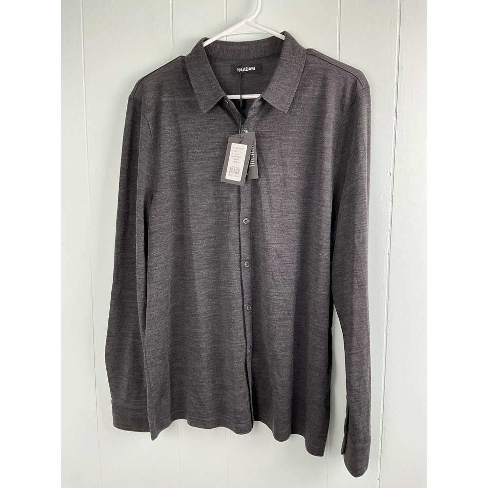 NAADAM Mens Ultralight Wool Blend Button Up Shirt Smoke‎ Grey Large ME02217 NWT